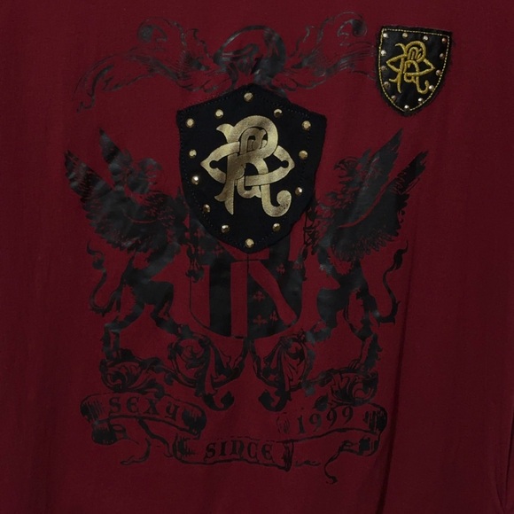 Rocawear Womens Vintage Tshirt with Ruched Sides Patches Studs - Picture 7 of 8